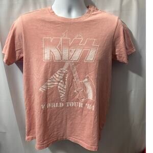 KISS WORLD TOUR 1984 SHIRT — Pink Cotton Women's Size Small
